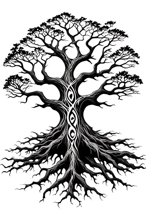 Yggdrasil World Tree With Wide Branches Stretching Towards The Sky