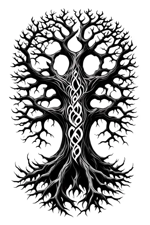 Yggdrasil World Tree With Wide Branches Stretching Towards The Sky