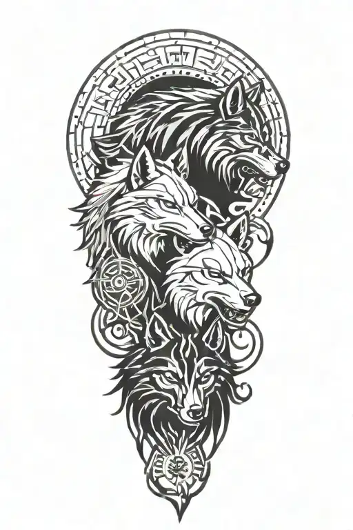Two Wolves With Scorpio And Pisces Zodiac Signs Incorporated