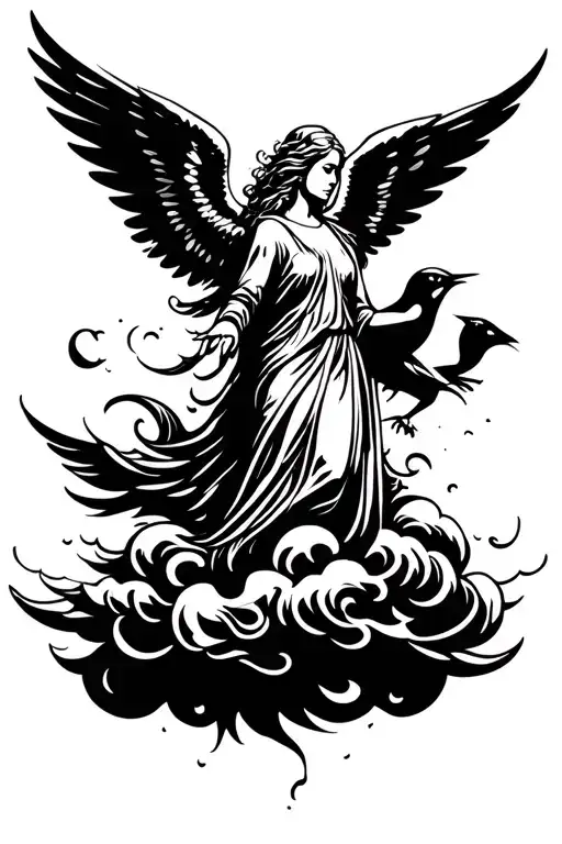 Clouds With An Angel With Wings And A Bird