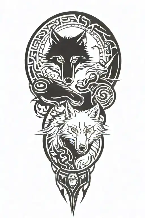 Two Wolves With Scorpio And Pisces Zodiac Signs Incorporated
