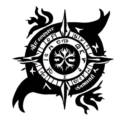 Zodiac Sign Twin And Motto Nunc Et Semper