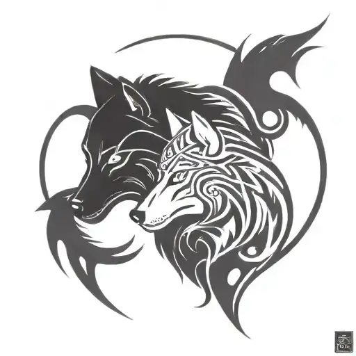 Two Wolves With Scorpio And Pisces Zodiac Signs Incorporated