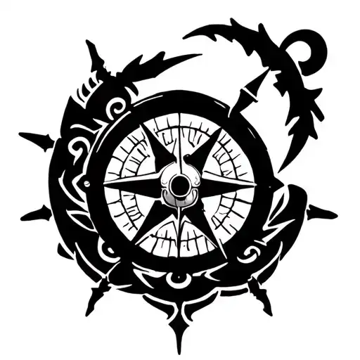Pirate Compass Merged With A Galleon Wheel Surrounded