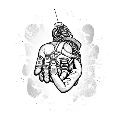 A Futuristic Cyborg Hand Holding A Dna Strand