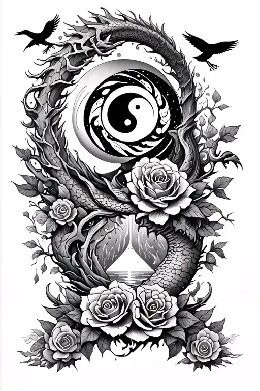 Roses Dragon Coil Waterfall Flowing Pyramid Big Tree Crows Moon Yinyang Hourglass Whale Wheel Chair