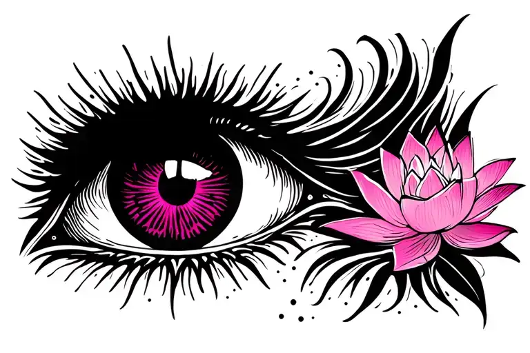 Scary Eye With Virtical Lines Surrounding And A Pink Lotus Near It Dotted Art