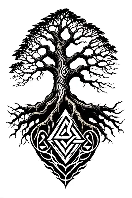 Gothic Tree With Valknut At The Bottom In The Roots