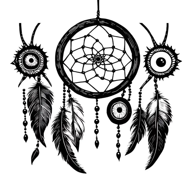 Dream Catcher Breaded Wood Frame With Evil Eye Beads Hang Down