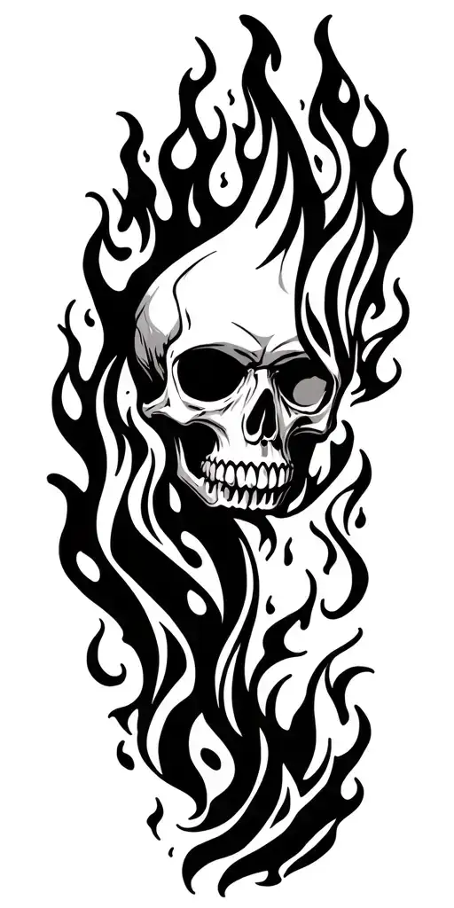 A Flame Skull And Flames Go Down To Hand