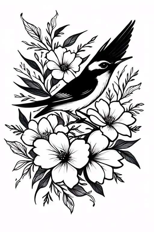 Nightingale With Flowers