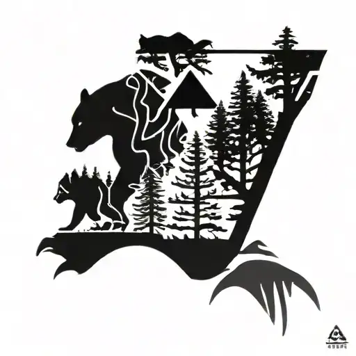 Giant Douglas Fir Tree And Black Bear