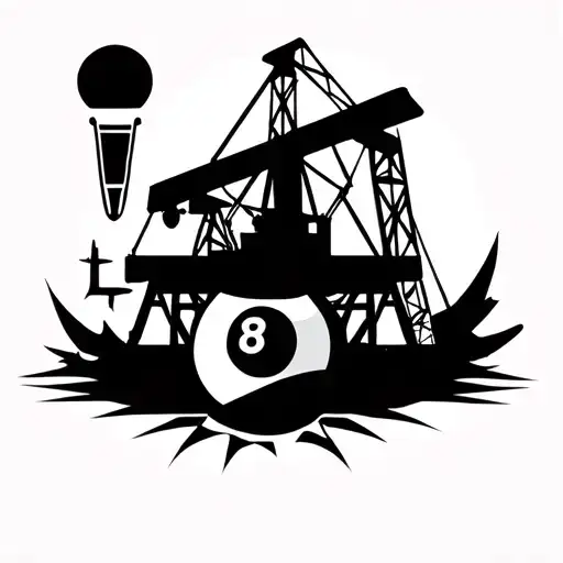 Oil Rig Silhouette With 8 Ball And A Microphone