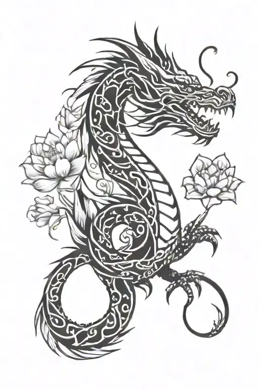 A Dragon With Lotus Flowers