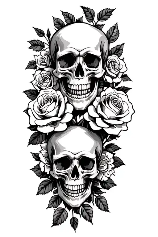Skulls With Roses Blooming Around
