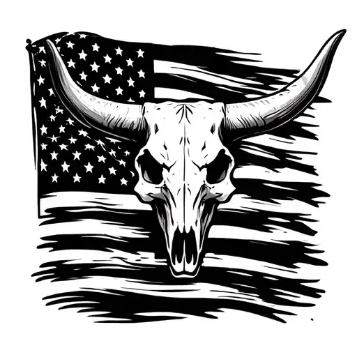 Longhorn Skull Wearing American Flag