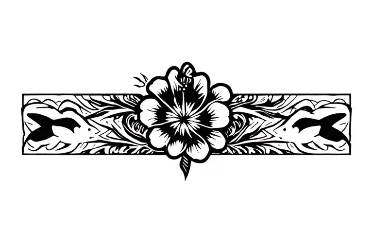 Tribal With Hibiscus In The Middle A Turtle In The Hibiscus And 2 Sharks Swimming Around The Band