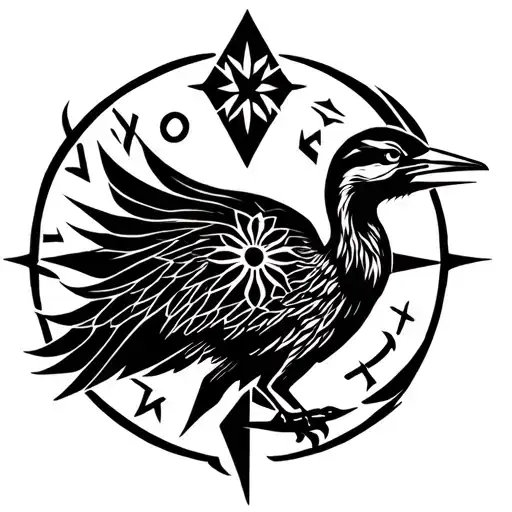 Astrid In Runic Symbol With A Northern Star And A Heron
