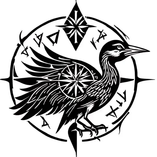 Astrid In Runic Symbol With A Northern Star And A Heron