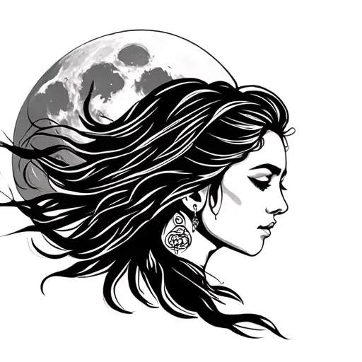A Woman With Long Hair In Front Of A Full Moon