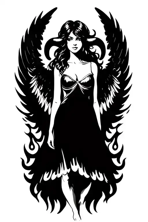 Aries Zodiac Sign Sexy Female Angel Burning Wings