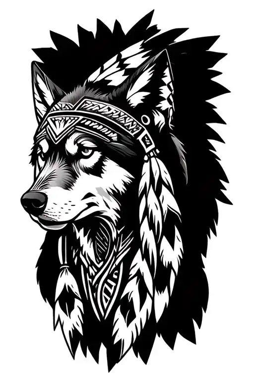American Indian Cherokee With Wolf Head