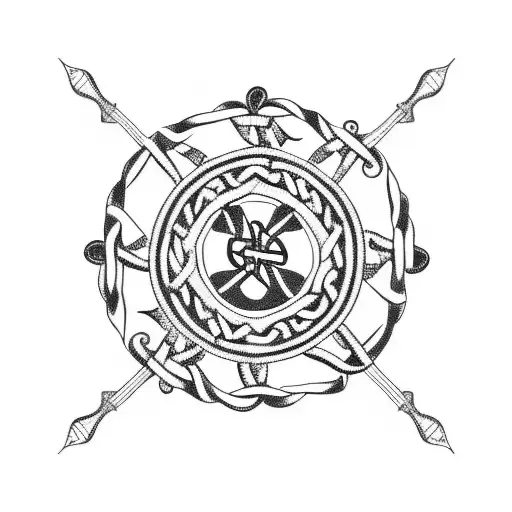 A Navy Ship Sailing On A Sea Of Celtic Patterns