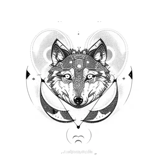 An Intricately Designed Circuit Board With A Wolf Silhouette And A Crescent Moon