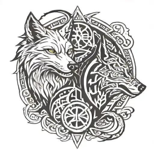 Two Wolves With Scorpio And Pisces Zodiac Signs Incorporated
