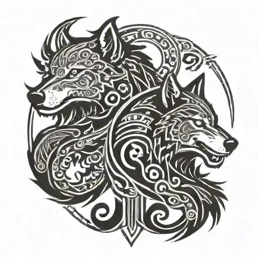 Two Wolves With Scorpio And Pisces Zodiac Signs Incorporated