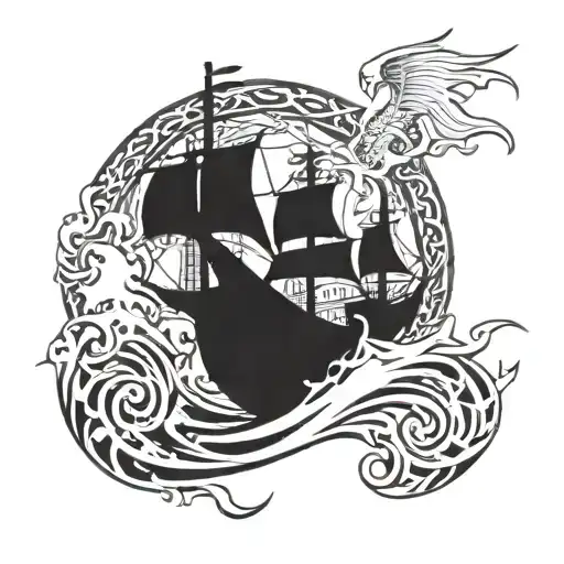 Celtic Solid Band Surf Waves Sea Skeletons Wales Dragon Pirate Ship Thalassophile