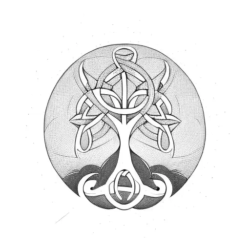 Ygg Drasil Tree Surrounded By Celtic Knots
