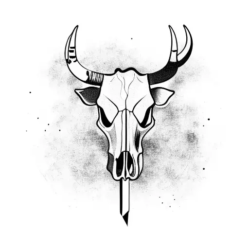 Cow Skull With Spears Behind It