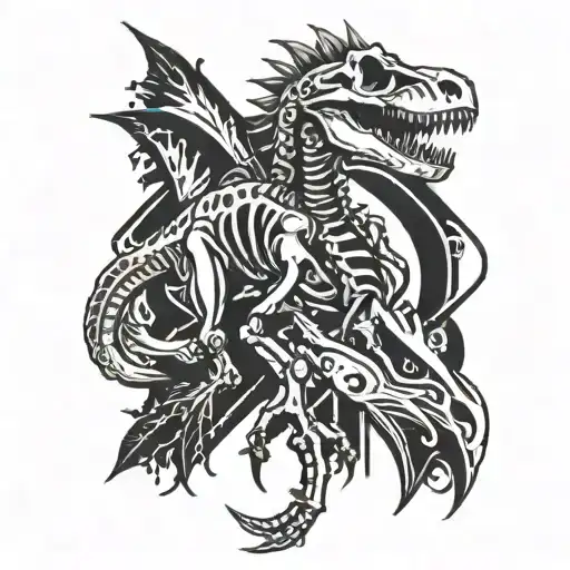 Realistic Dinosaur Skeleton With Nordic Paterns