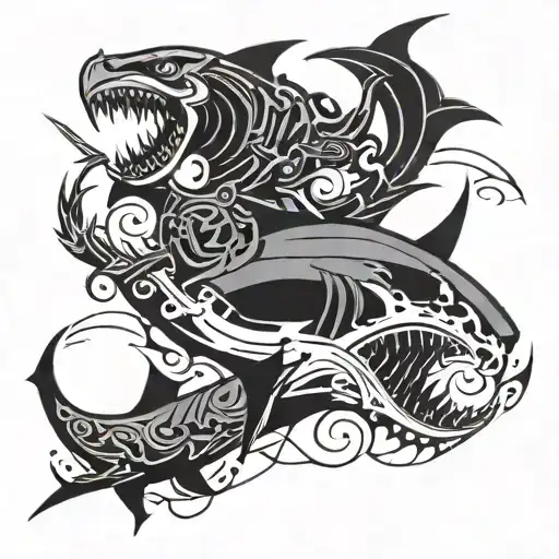 Video Game Boss Battle Scene With A Crow And A Shark