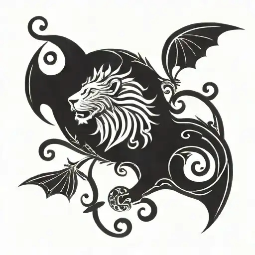 Lion And Bat In A Fleur De Lis