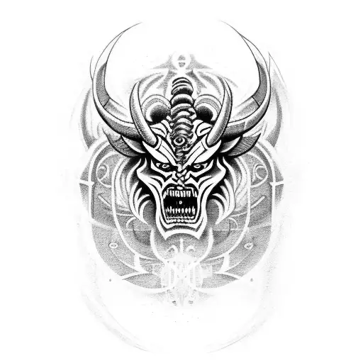 Demon With Big Horns Ripping Through The Skin