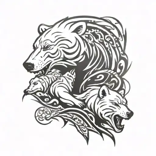 Polar Bear Fighting Wolf