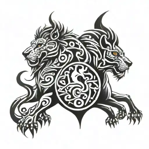 Lion And Bat Back To Back