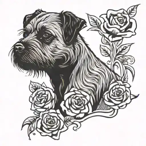 Border Terrier Standing Proud And A Rose