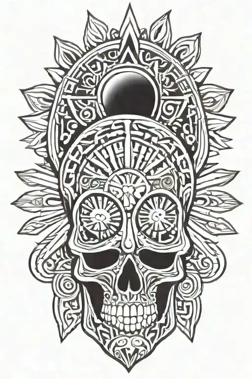 Aztect Skull With Aztect Sun