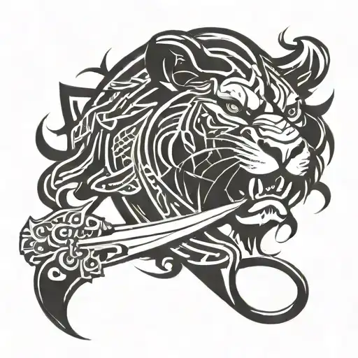 Double Edged Zulfiqar Sword In The Mouth Of A Lion