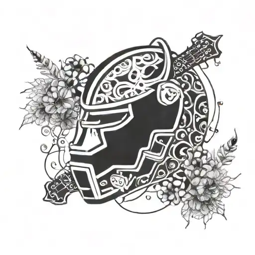 Surrounded By Dandelions There Is A Panther Playing A Guitar With A Football Helmet