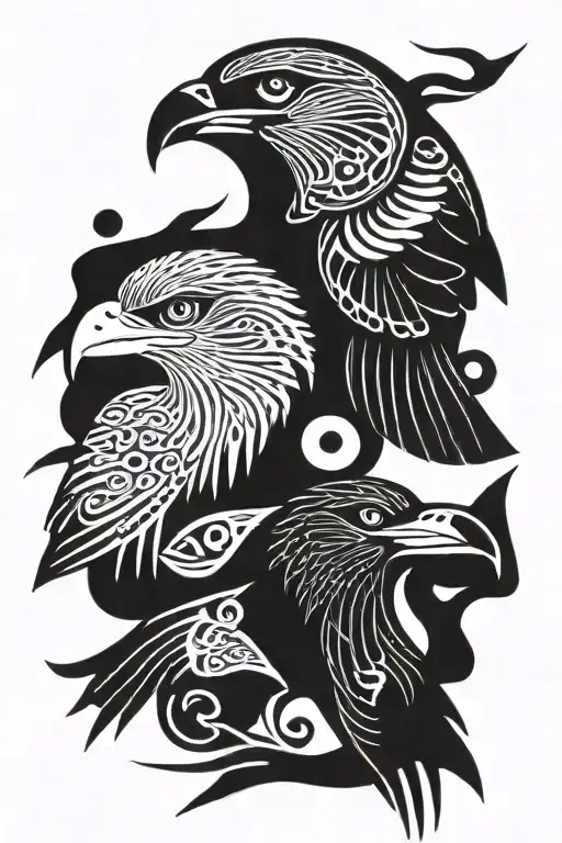 Shamanic Symbols Of Raven And Owl And Whale With Warrior