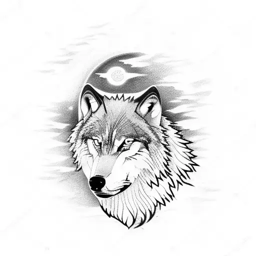 Wolf Howling At The Moon At The Top Of A Waterfall With A Forest Of Conifers