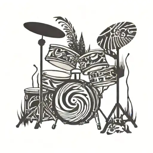 Drum Set Mix Blent In Forest Landscape