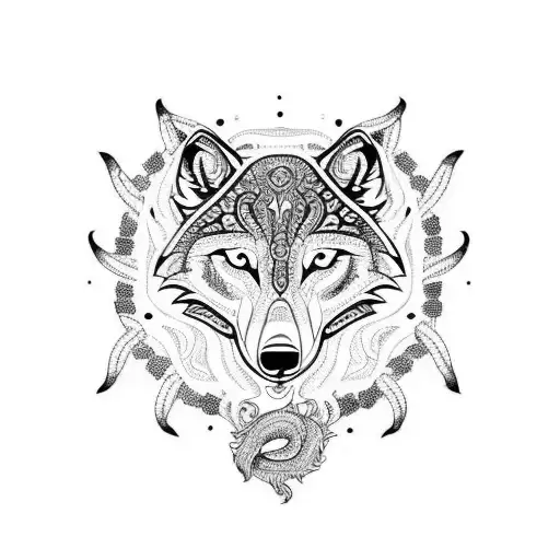 An Intricate Mandala Design With A Wolf And Scorpion Intertwined