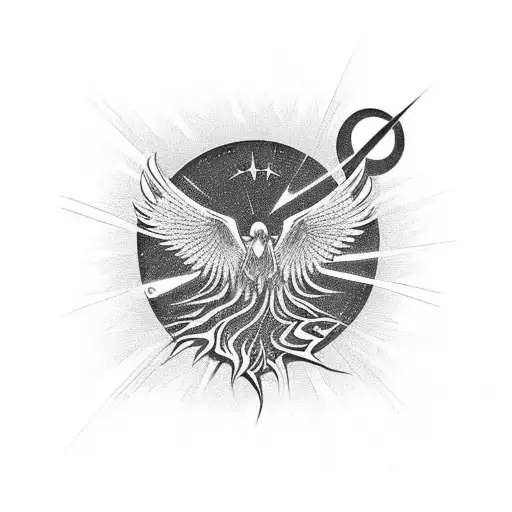 Phoenix With Sun And Sun Rays