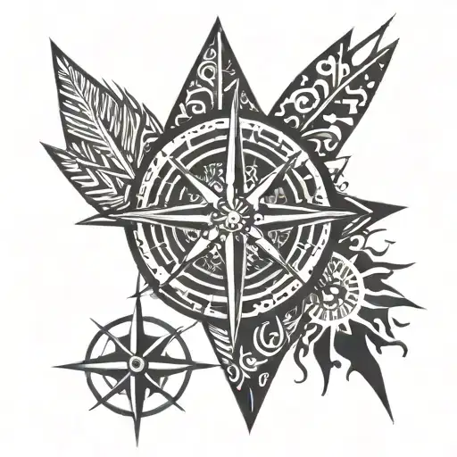 Combine 3 Daggers With A Compass Rose In A Blackwork Style