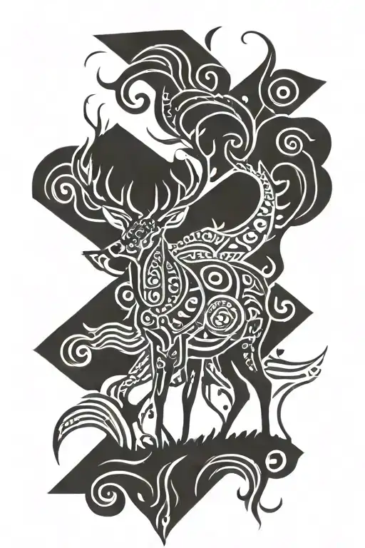 Deer Surrounded By Tribal Patterns